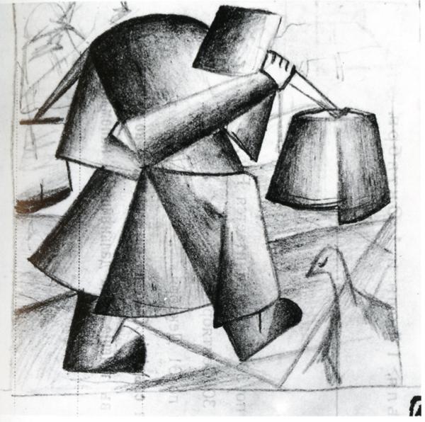 Sketch to the Portrait of a Builder - Kazimir Malevich Tablo