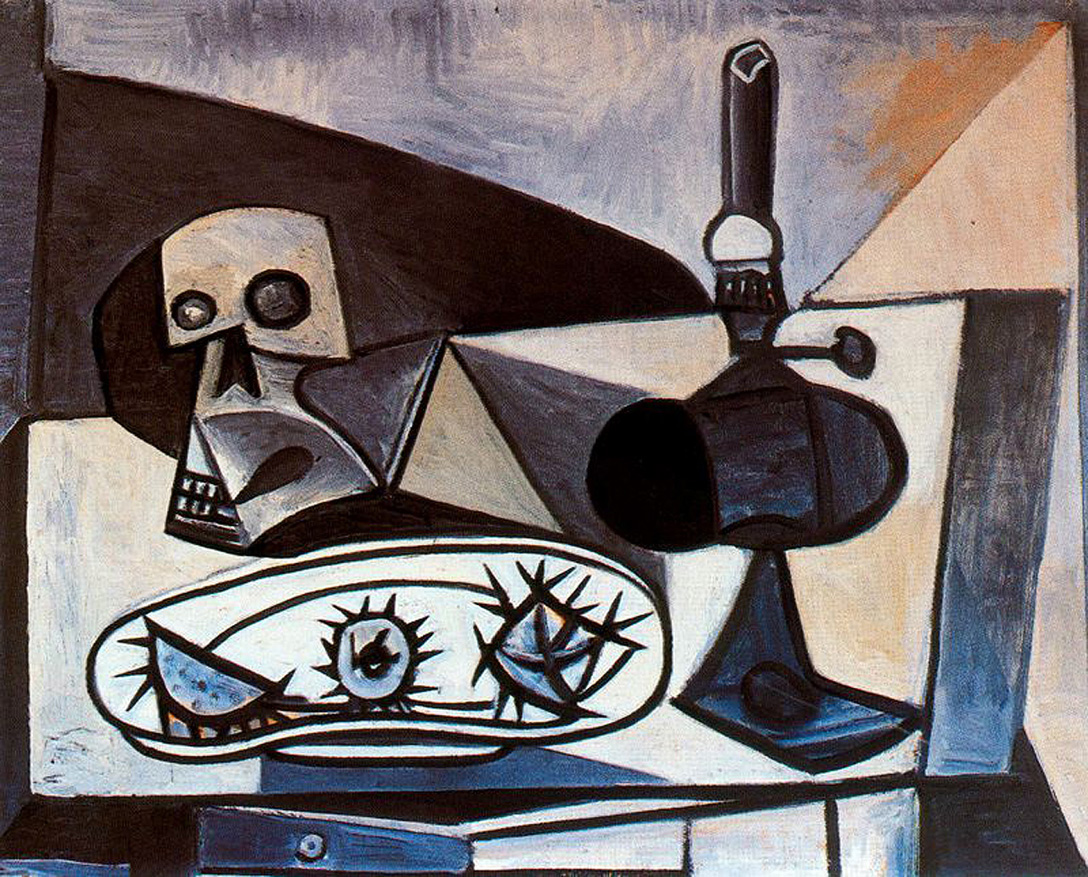 Skull, urchins and lamp on a table (1943) - Pablo Picasso Tablo
