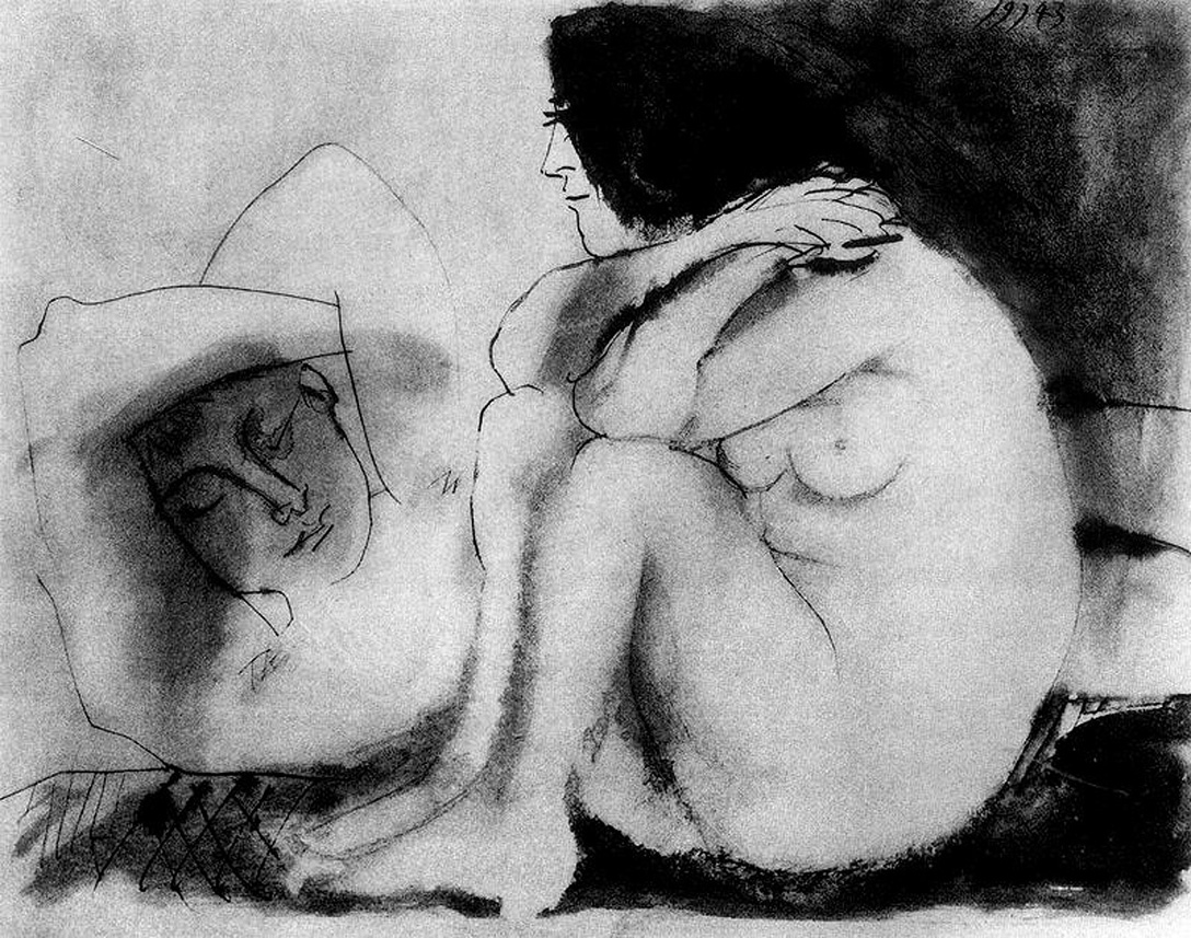 Sleeping man and sitting woman (1942) - Pablo Picasso Tablo