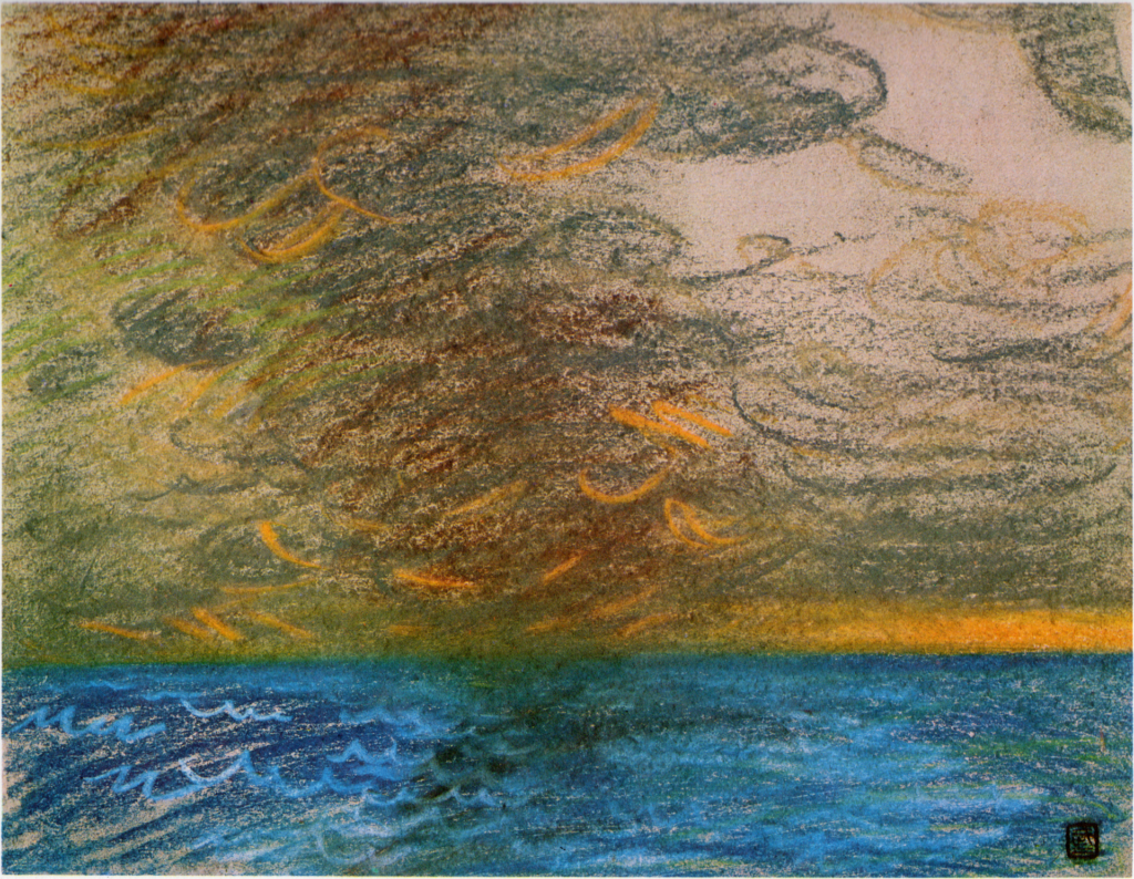 Smoke of a Ship and Sunset - Fujishima Takeji Tablo