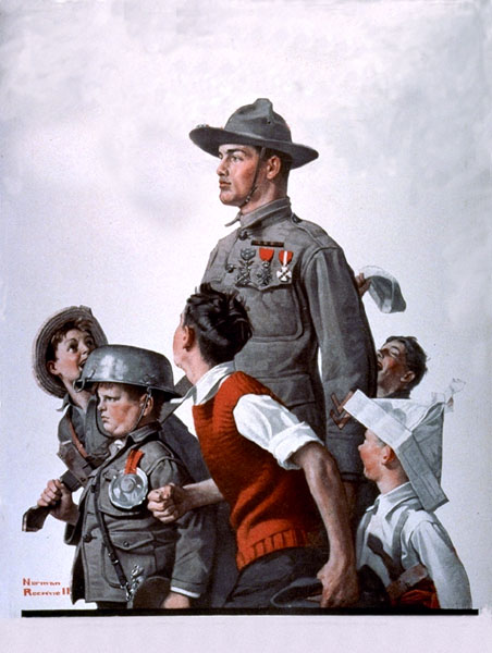 Soldier and comrads (1919) - Norman Rockwell Tablo