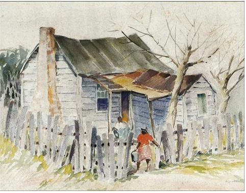 Southern Shack with Figures - Alfred Heber Hutty Tablo