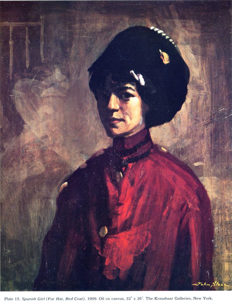 Spanish Girl (Fur Hat, Red Coat) (1909) - John French Sloan Tablo