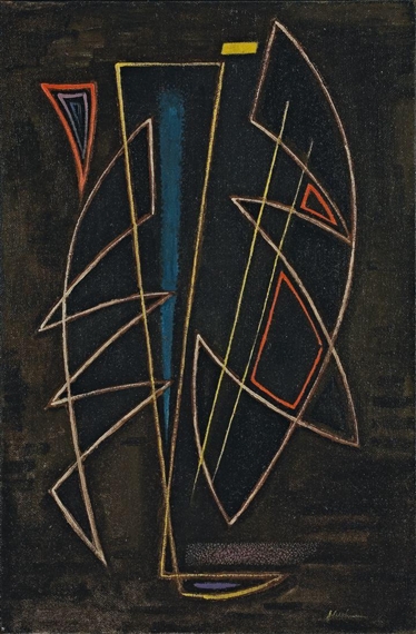 Spitzwinklige Komposition auf Dunklem Grund (1948) – Adolf Fleischmann Tablo