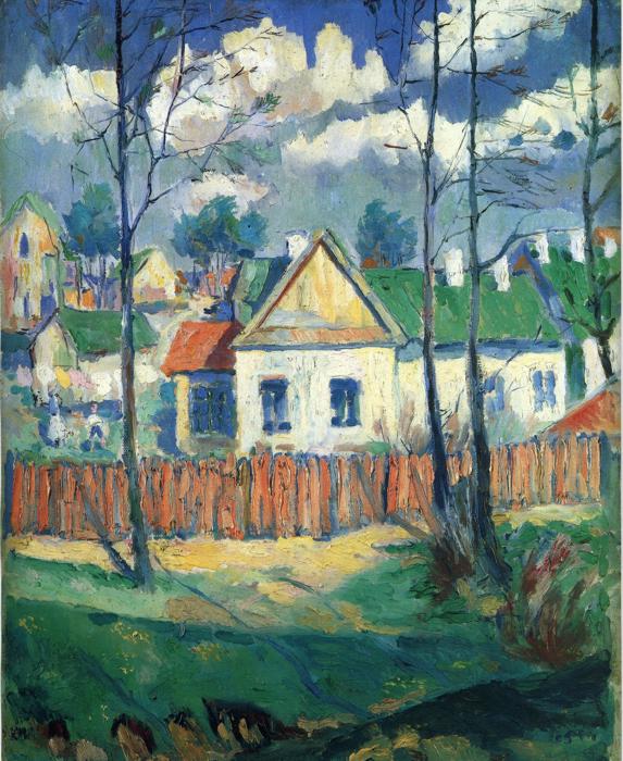 Spring Landscape with a Cottage - Kazimir Malevich Tablo