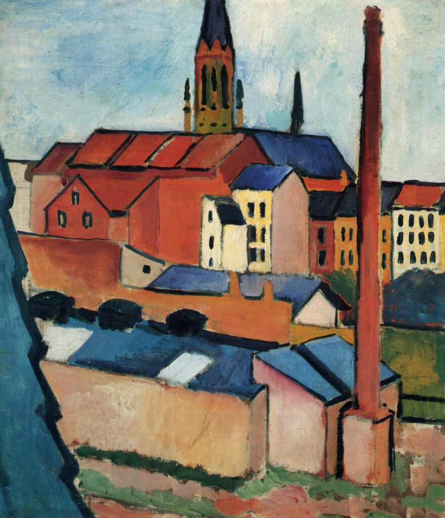 St. Mary's with Houses and Chimney (Bonn) (1911) - August Macke Tablo