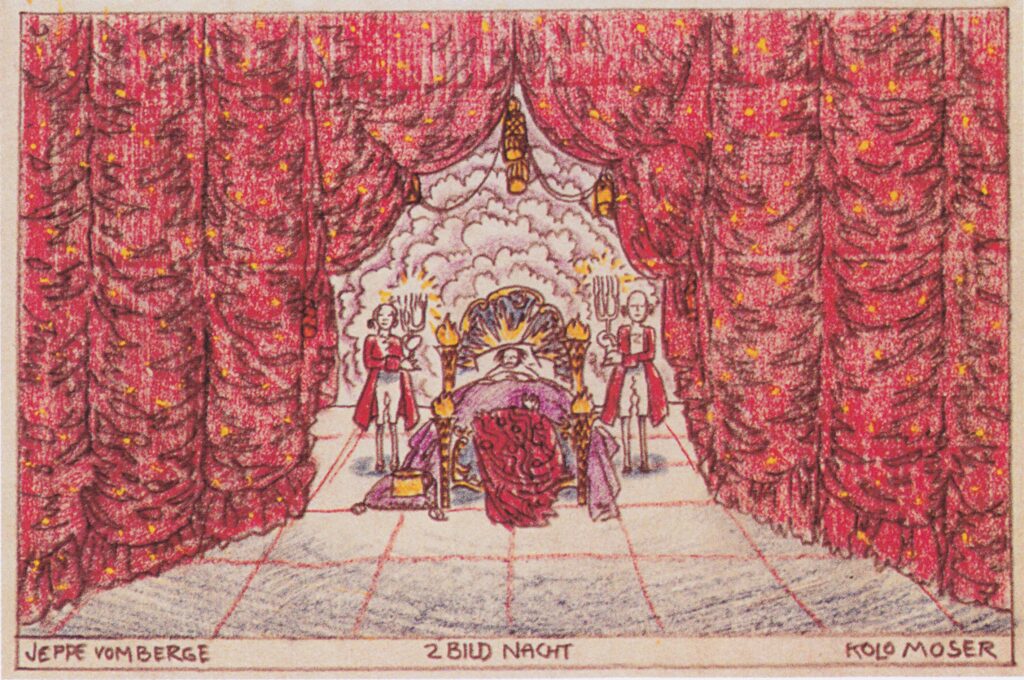 Stage design for 'Jeep from the mountain' of Louis Holzberg, stage 2 Night (1912) - Koloman Moser Tablo