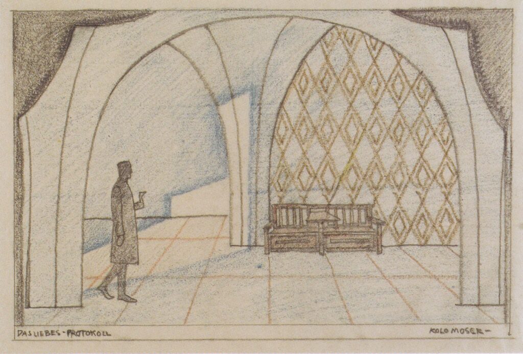 Stage design for 'The minutes of love' by Edward Bauersfeld (1908) - Koloman Moser Tablo