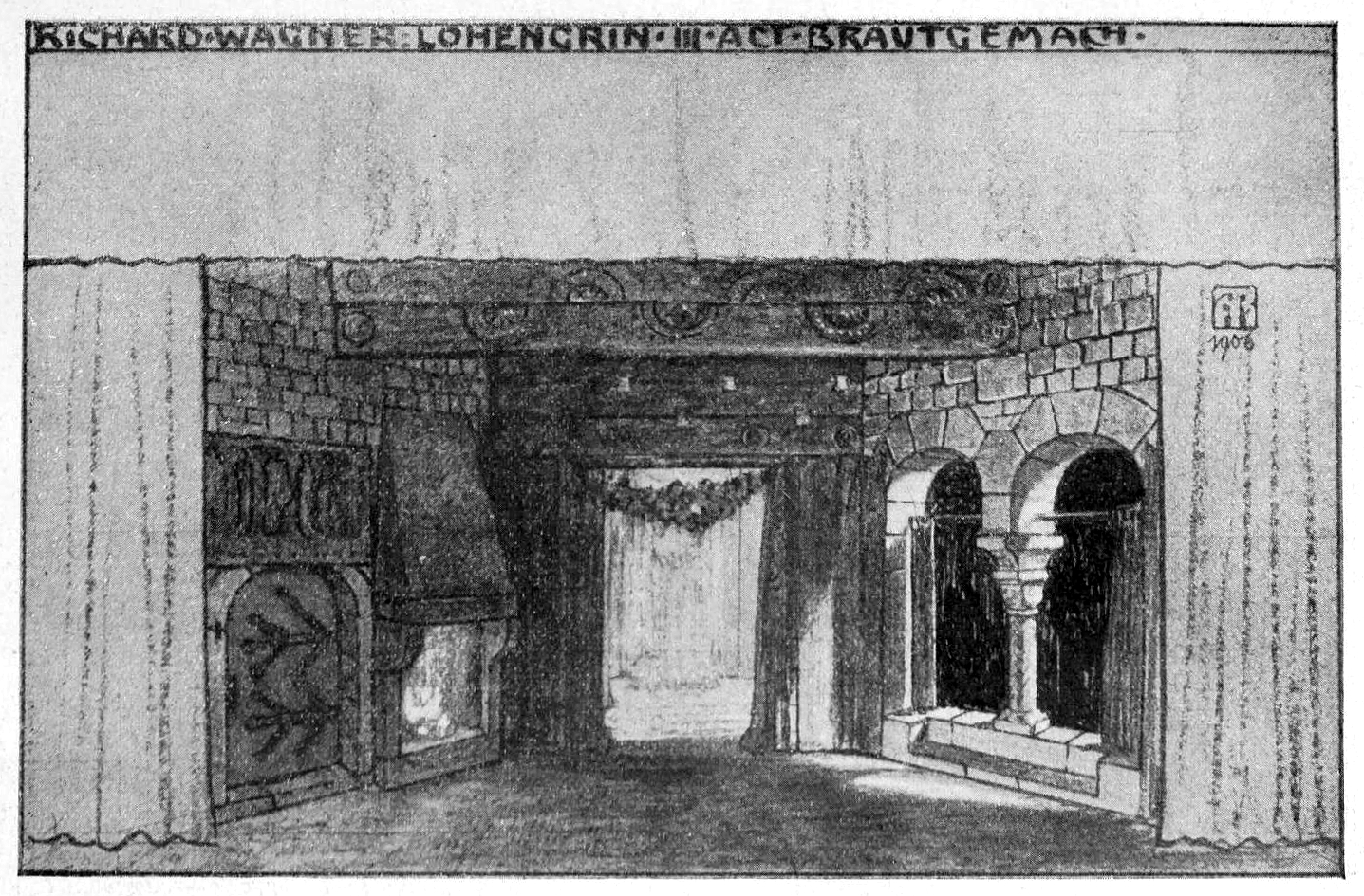 Stage design for Richard Wagner's opera lohengrin, Act 3, Bridal Chamber (1905) - Alfred Roller Tablo