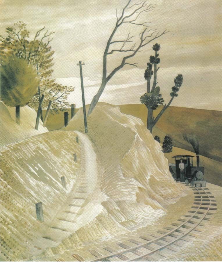 Steam Train Rounding a Bend – Eric Ravilious Tablo