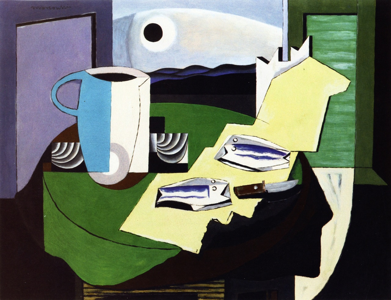 Still LIfe with Fish (1928) - Louis Marcoussis Tablo