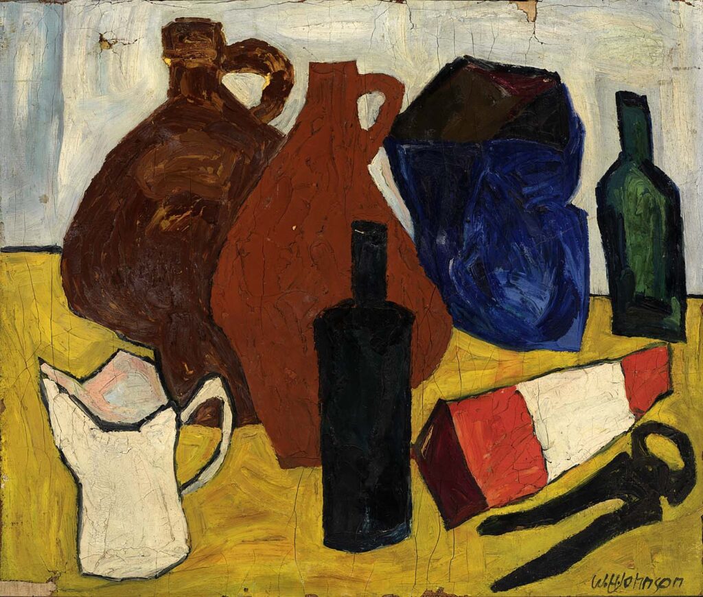 Still Life Bottles, Jugs, Pitcher (1938) - William H. Johnson Tablo
