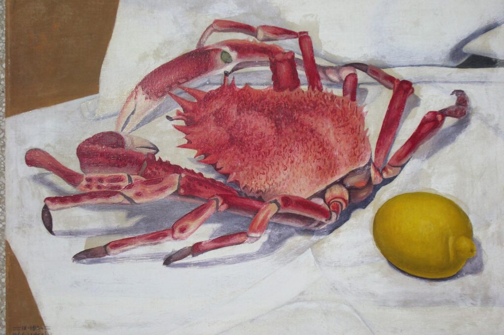 Still Life Depicting Lemon And Crab On White Tablecloth (1934) - Cagnaccio di San Pietro Tablo