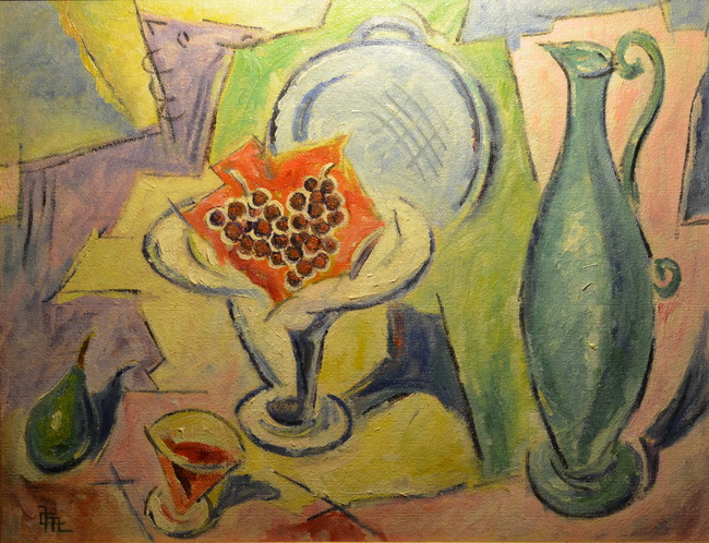Still Life With Grapes and Carafe - Corneliu Michailescu Tablo
