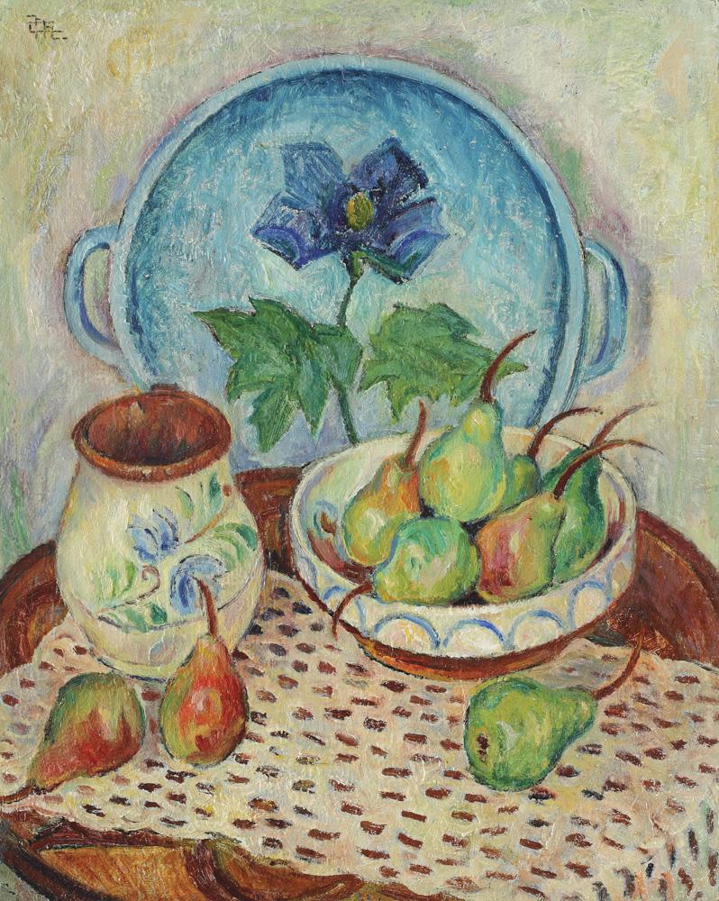 Still Life with Blue Flower - Corneliu Michailescu Tablo