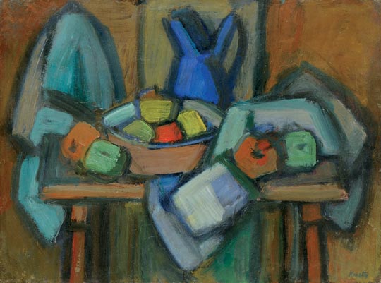 Still Life with Blue Kettle and Fruits (1930) - Kmetty János Tablo