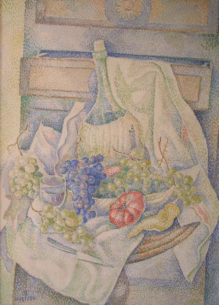 Still Life with Bottle and Fruit (1938) - Marevna (Marie Vorobieff) Tablo