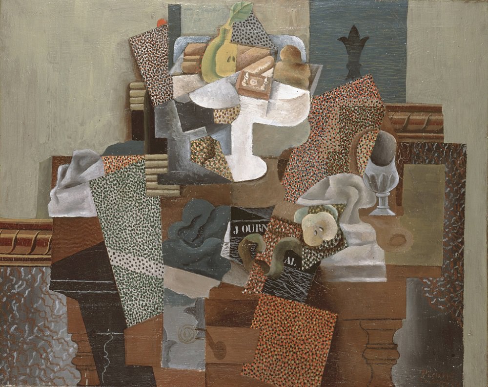 Still Life with Compote and Glass (1912) - Pablo Picasso Tablo
