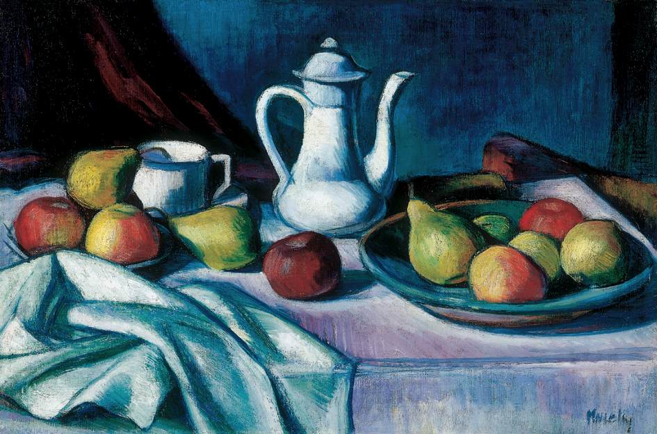 Still Life with Jar and Fruit - Kmetty János Tablo