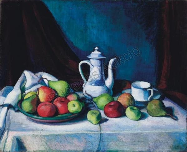 Still Life with White Kettle and Fruits - Kmetty János Tablo