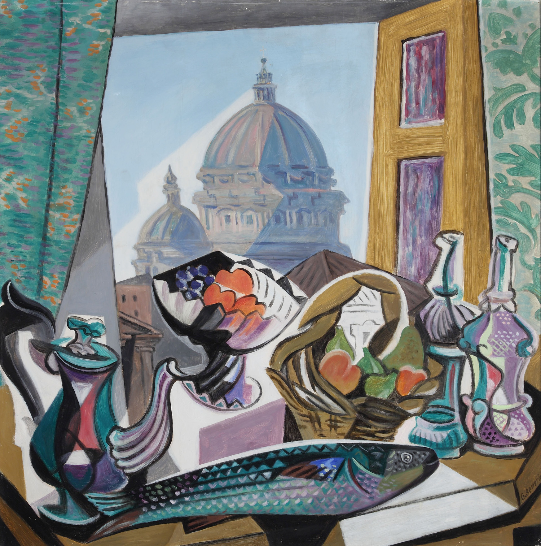 Still Life with the Dome of St. Peter's (1943) - Gino Severini Tablo