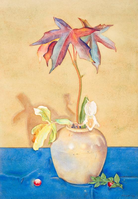 Still Life. Orchids and Leaves (1949) - Rita Angus Tablo