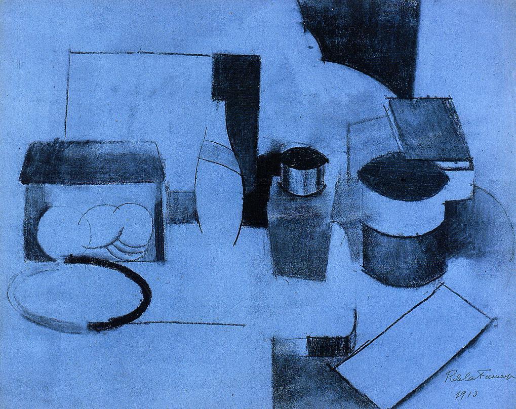 Still Life, Tin of Tea and Pot of Tobacco (1913) - Roger de La Fresnaye Tablo