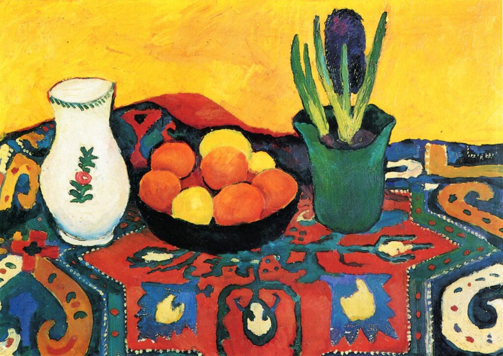 Still life hyacinths carpet (1910) - August Macke Tablo
