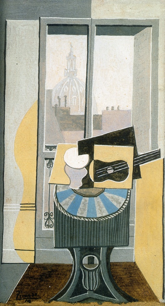 Still life in front of a Window overlooking the Eglise St. Augustin (1919) - Pablo Picasso Tablo