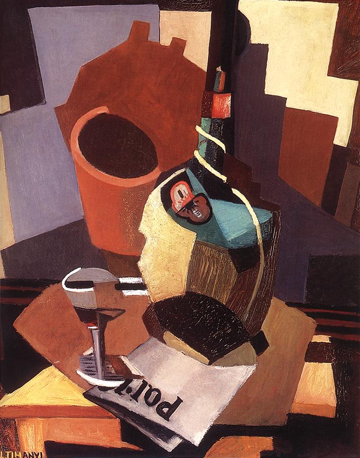 Still life with Bottle and Glass (1928) - Lajos Tihanyi Tablo