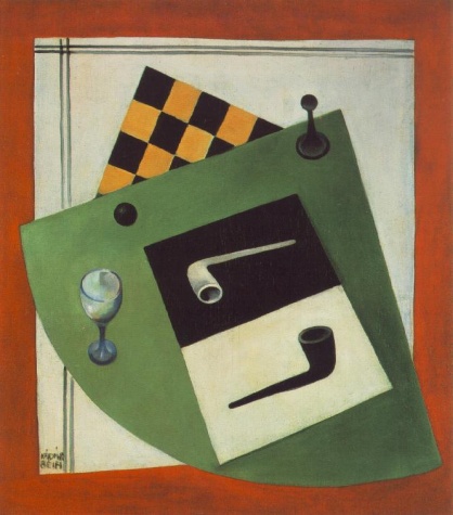 Still life with Chessboard and Pipe (1920) - Béla Kádár Tablo