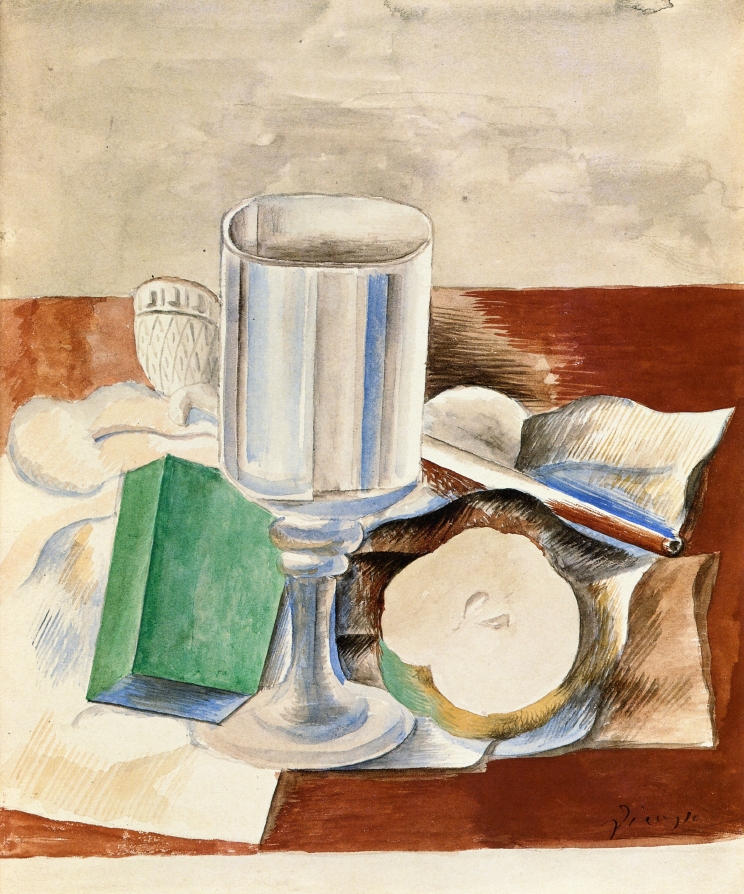 Still life with a Glass and an Apple (1914) - Pablo Picasso Tablo