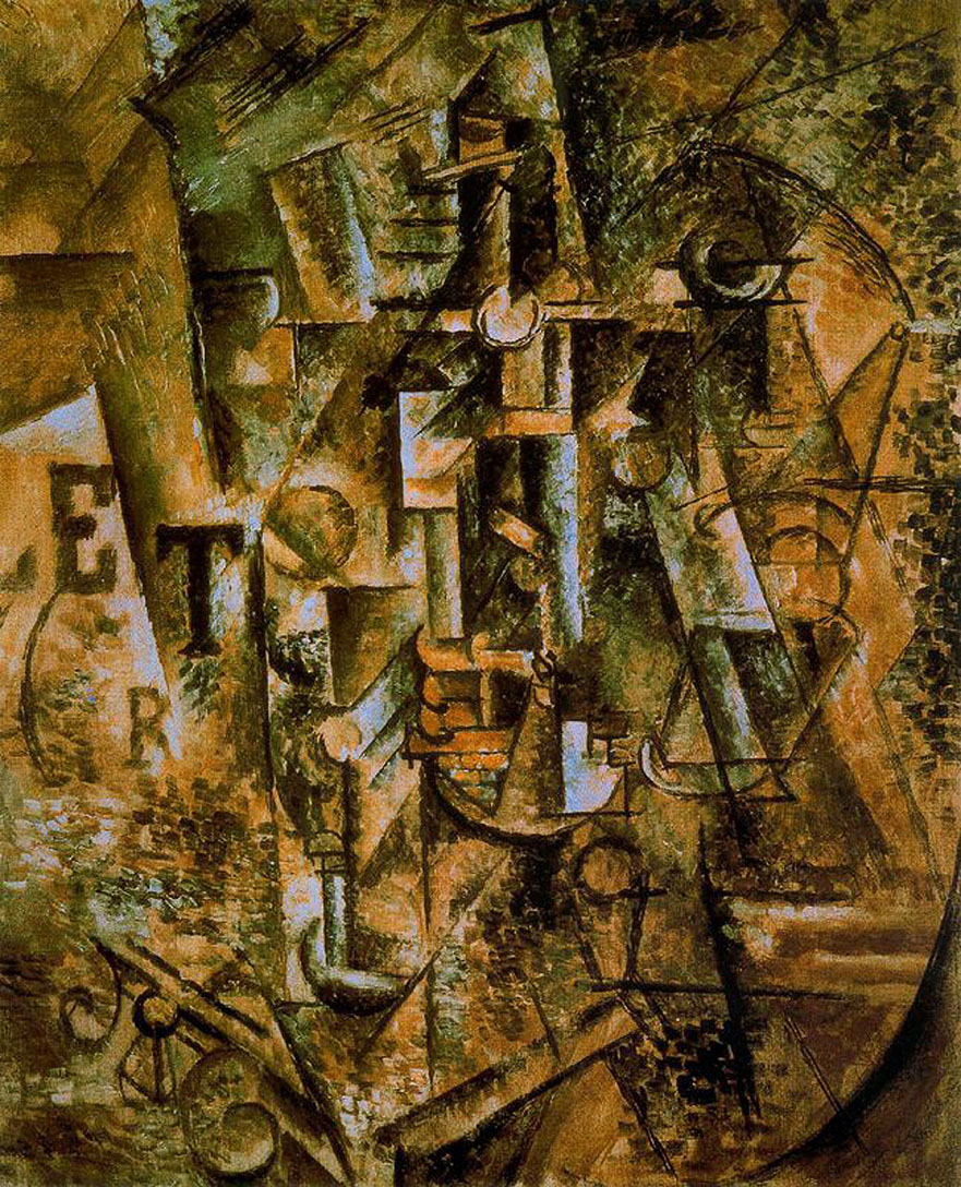 Still life with bottle of rum (1911) - Pablo Picasso Tablo