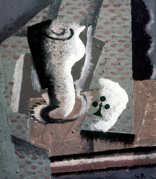 Still life with glass carafe and phillips ace (1919) - Georges Braque Tablo