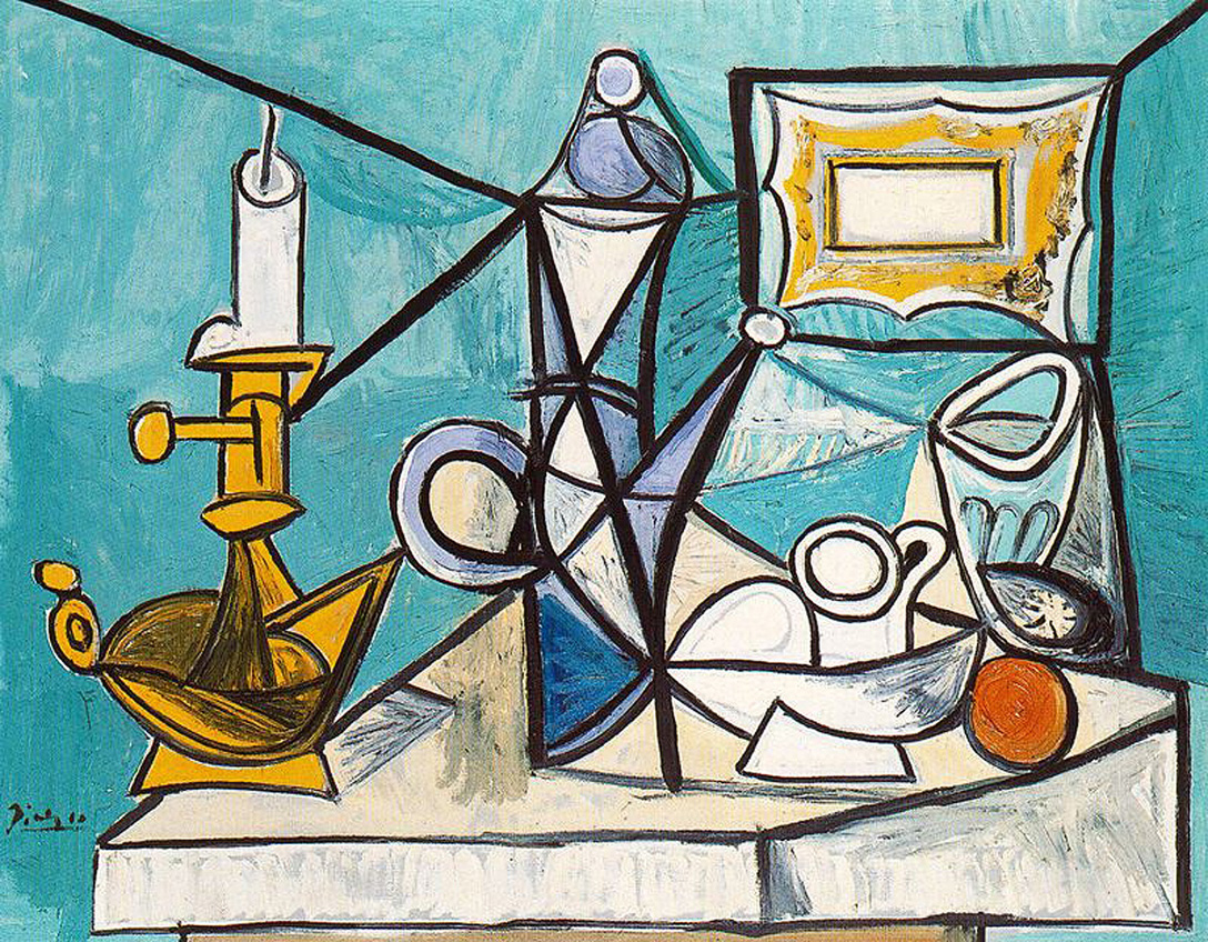 Still life with lamp (1944) - Pablo Picasso Tablo