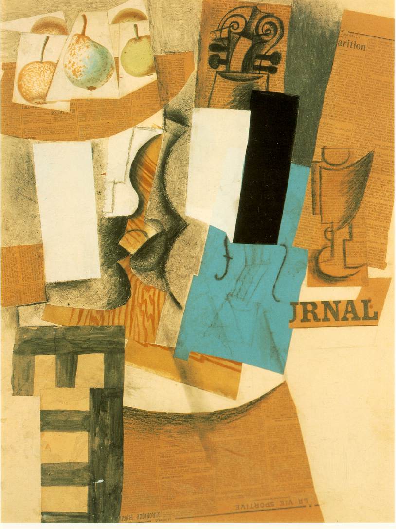 Still life with violin and fruits (1912) - Pablo Picasso Tablo