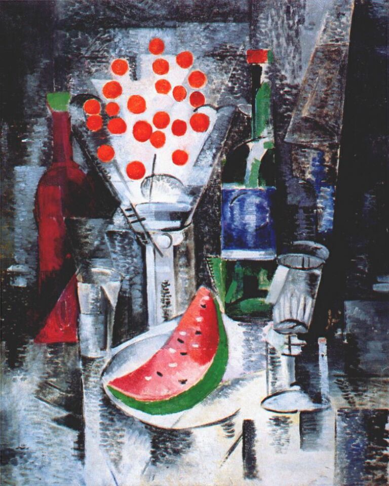 Still life, bowl of cherries (1914) - Aleksandra Ekster Tablo