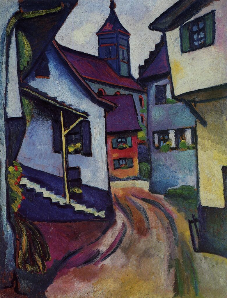Street with church in Kandern (1911) - August Macke Tablo