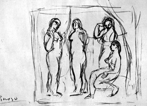 Study to Girls from Avignon (1906) - Pablo Picasso Tablo