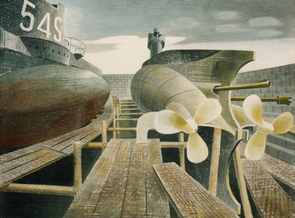Submarines in dry dock (1940) – Eric Ravilious Tablo