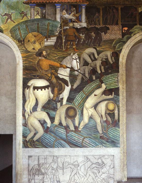 Sugar Plantation, Tealtenango, Morelos and Indian Slaves in the Gold Mines – Diego Rivera Tablo
