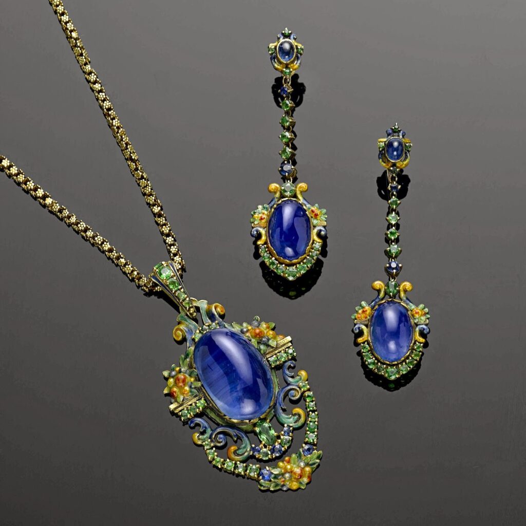 Suite of sapphire, demantoid garnet and enamel (1920) - Louis Comfort Tiffany Tablo