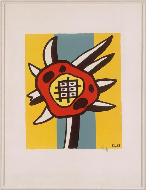 Sunflower on a yellow background (1953) - Fernand Léger Tablo