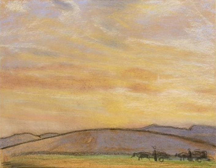 Sunrise over the Mongolian Plateau (1937) – Fujishima Takeji Tablo