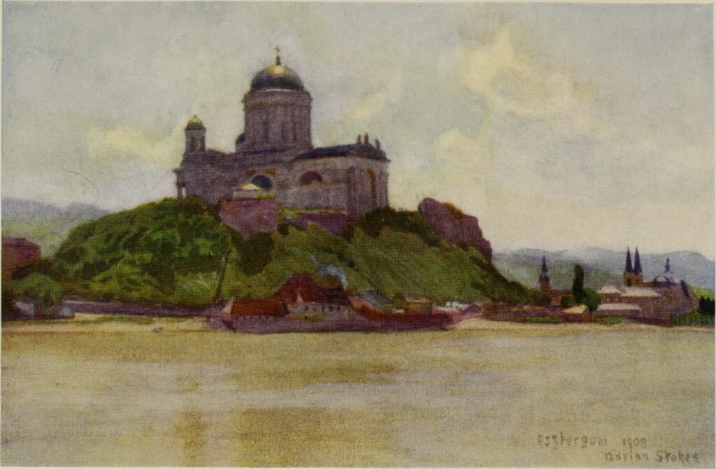THE BASILICA OF ESZTERGOM (GRAN) FROM THE DANUBE (1909) - Marianne Stokes Tablo