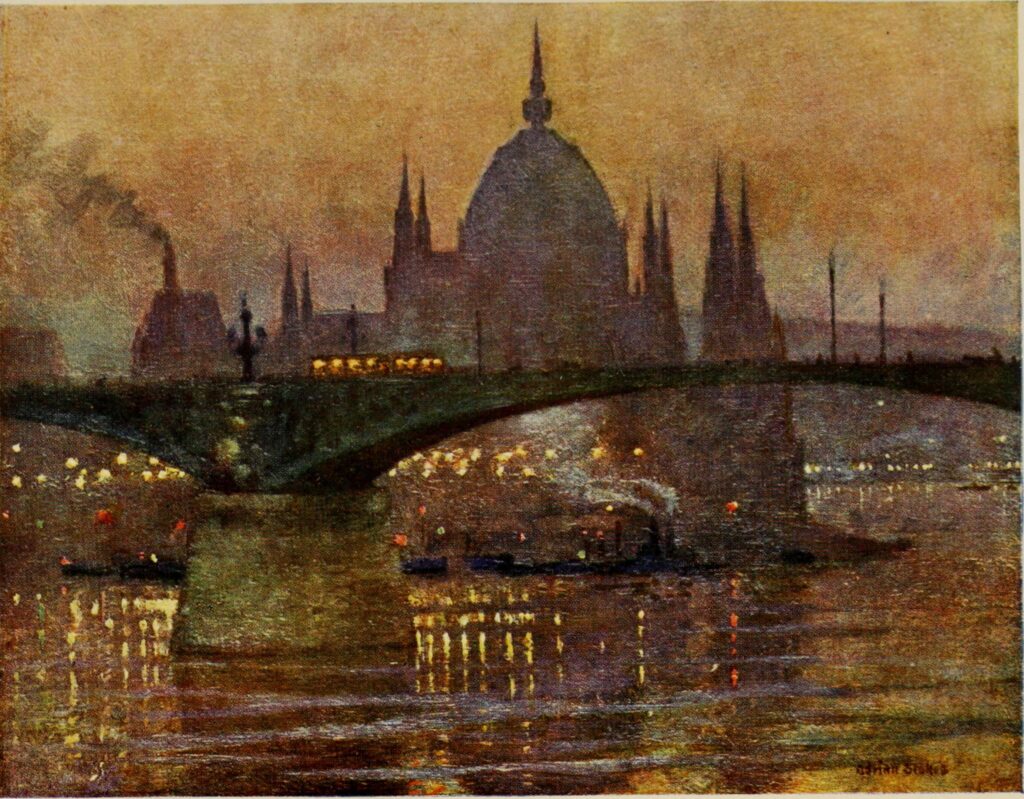 THE HOUSES OF PARLIAMENT AND MARGIT BRIDGE, BUDAPEST (1909) - Marianne Stokes Tablo