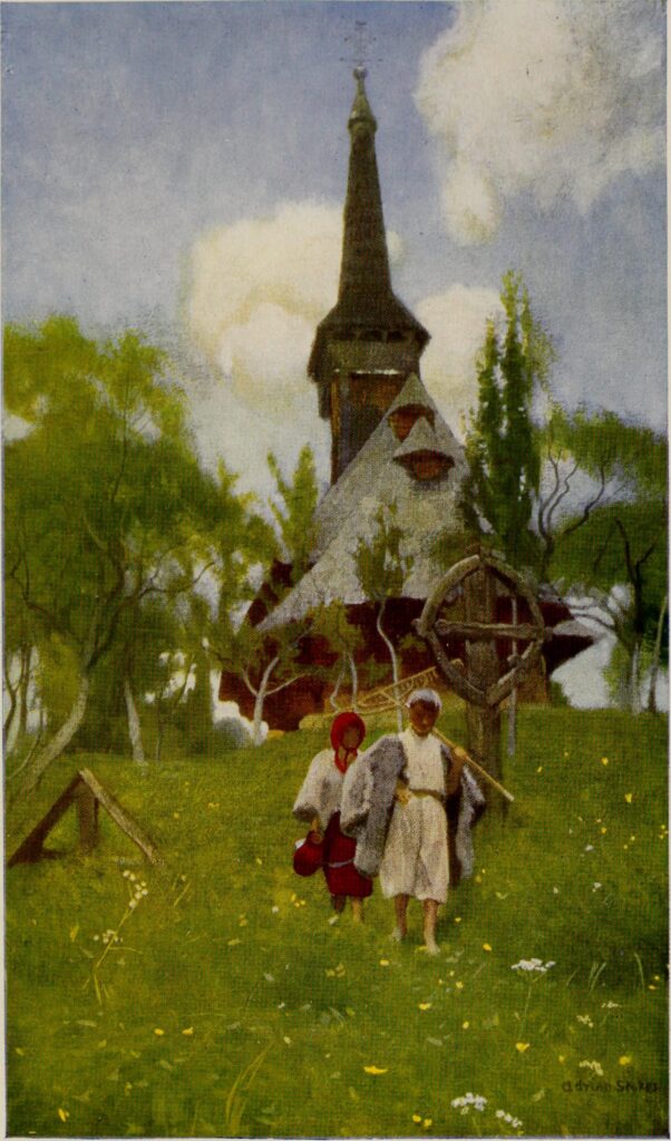 THE RUMANIAN CHURCH AT DESZE (1909) - Marianne Stokes Tablo