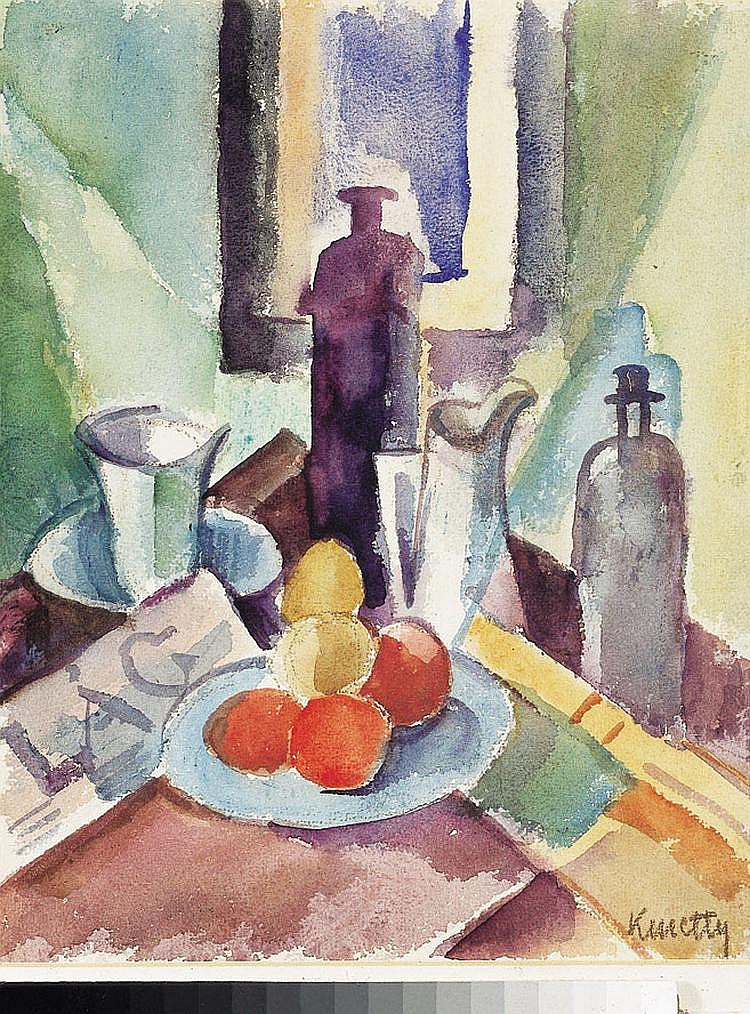 Table Still Life with Newspaper (1920) - Kmetty János Tablo