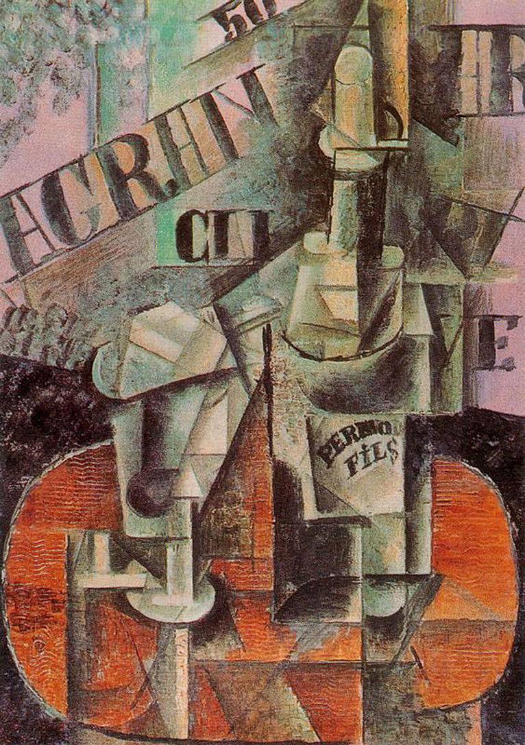 Table in a Cafe (Bottle of Pernod) (1912) - Pablo Picasso Tablo