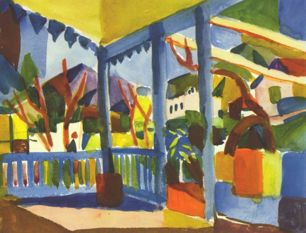 Terrace of the country house in St. Germain (1914) - August Macke Tablo